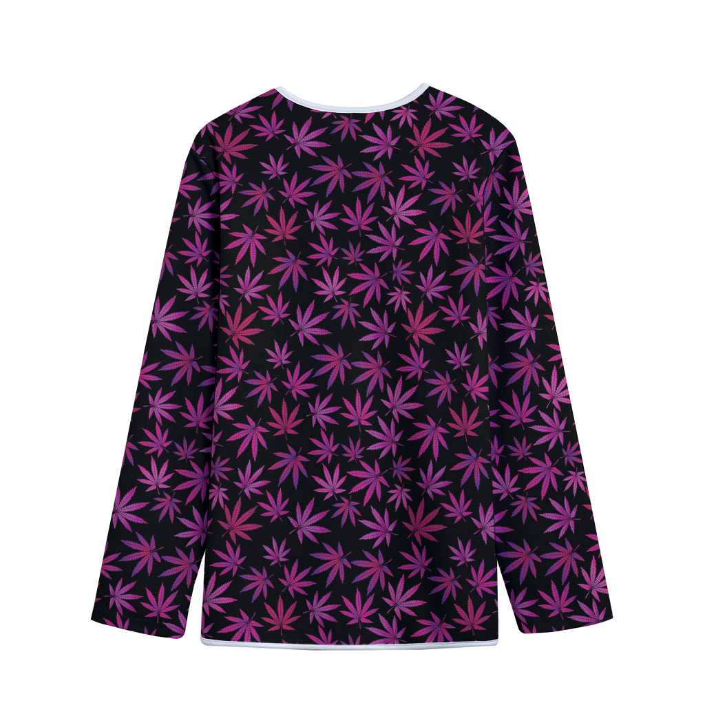 Purple Marijuana Leaf Pattern Print Long Sleeve Short Coat
