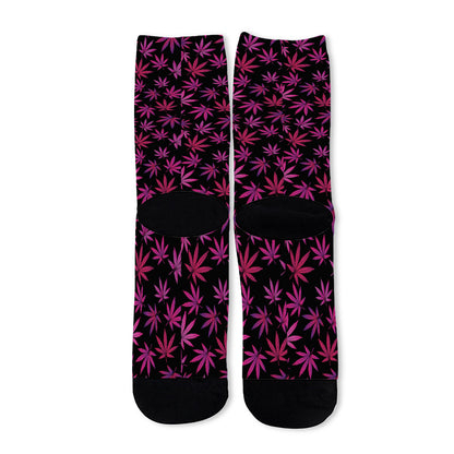 Purple Marijuana Leaf Pattern Print Long Socks