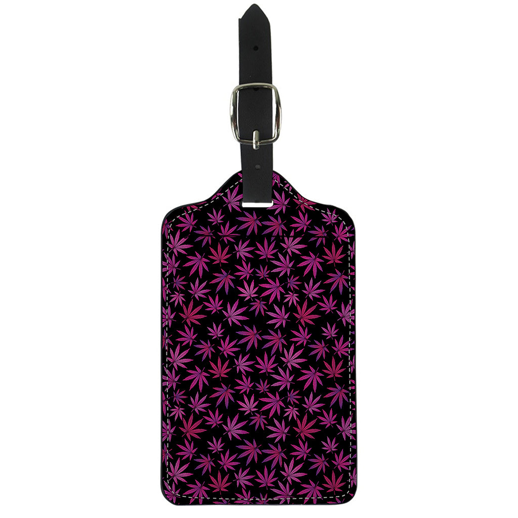 Purple Marijuana Leaf Pattern Print Luggage Tag