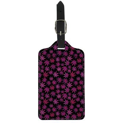 Purple Marijuana Leaf Pattern Print Luggage Tag