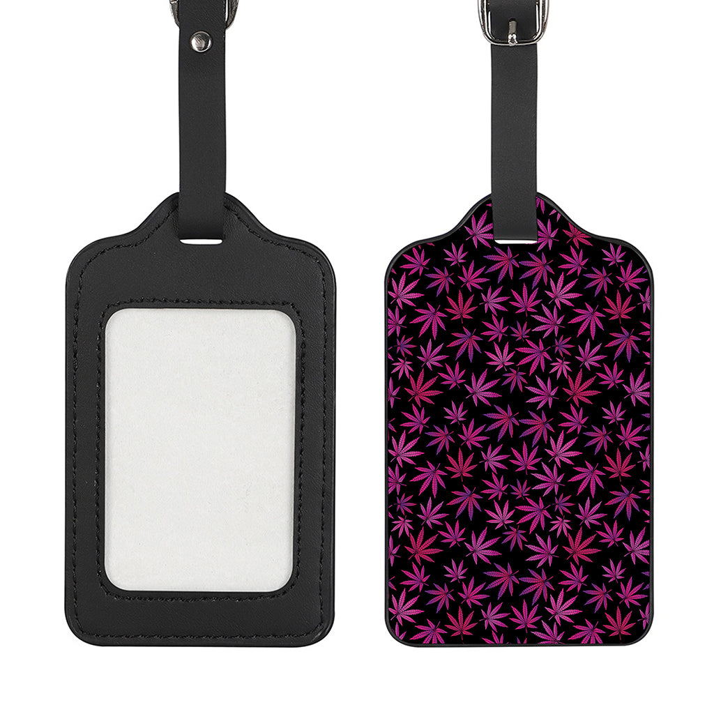 Purple Marijuana Leaf Pattern Print Luggage Tag