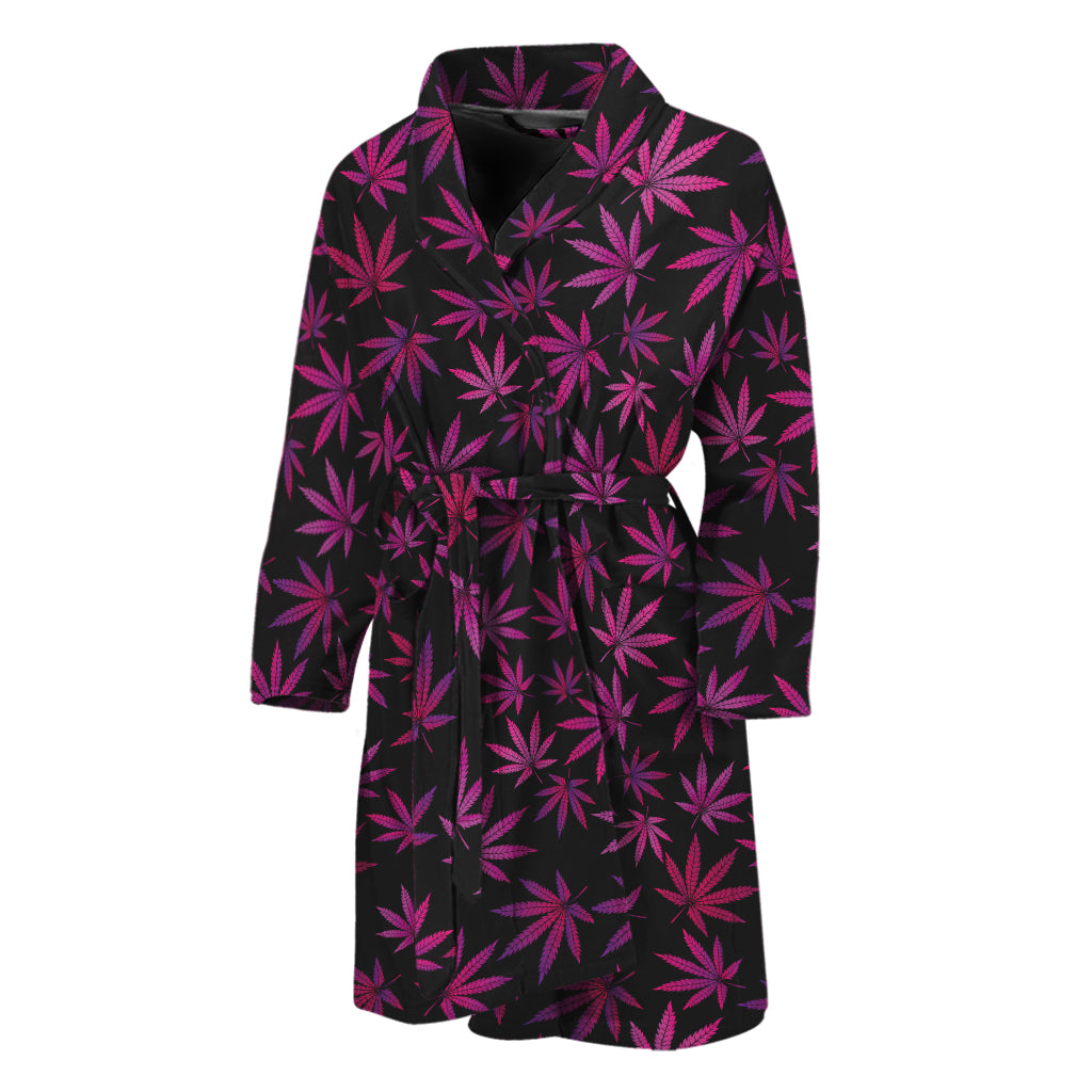 Purple Marijuana Leaf Pattern Print Men's Bathrobe – GearFrost