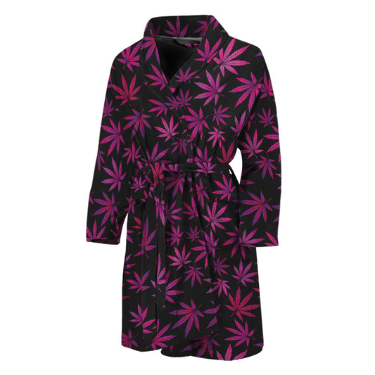 Purple Marijuana Leaf Pattern Print Men's Bathrobe