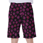 Purple Marijuana Leaf Pattern Print Men's Beach Shorts