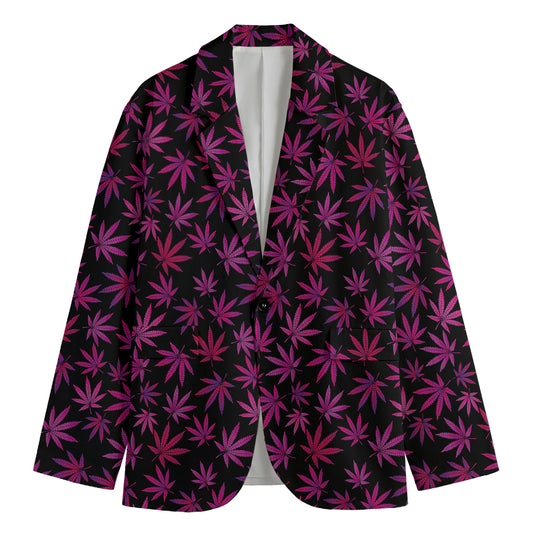 Purple Marijuana Leaf Pattern Print Men's Blazer