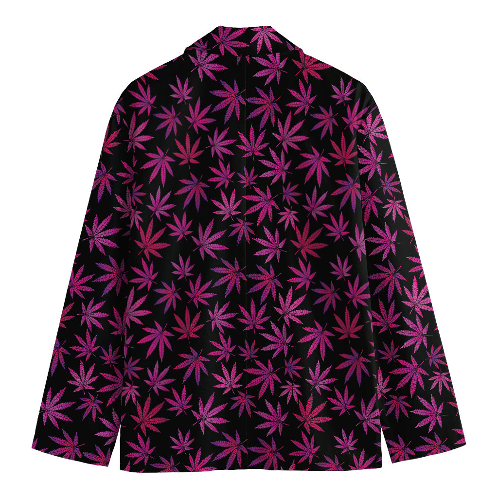 Purple Marijuana Leaf Pattern Print Men's Blazer