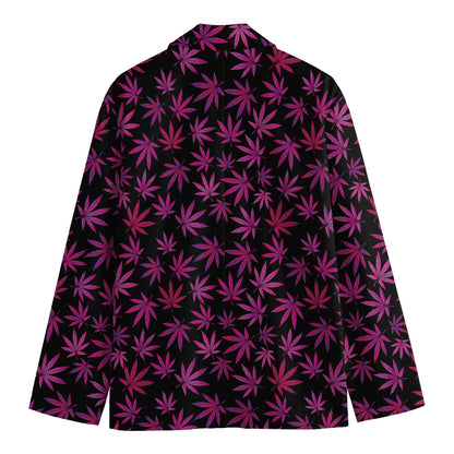 Purple Marijuana Leaf Pattern Print Men's Blazer