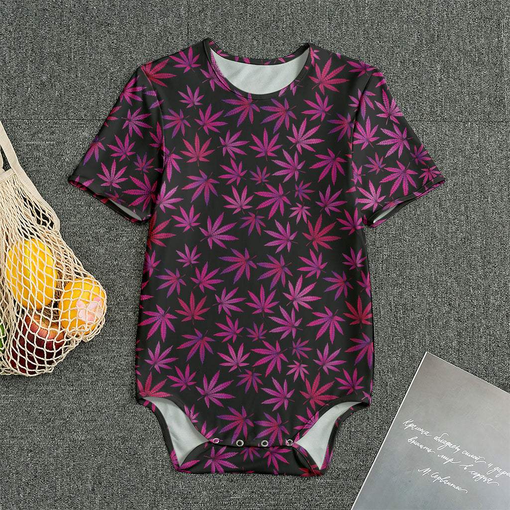 Purple Marijuana Leaf Pattern Print Men's Bodysuit