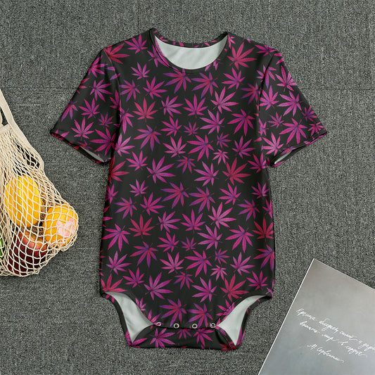 Purple Marijuana Leaf Pattern Print Men's Bodysuit