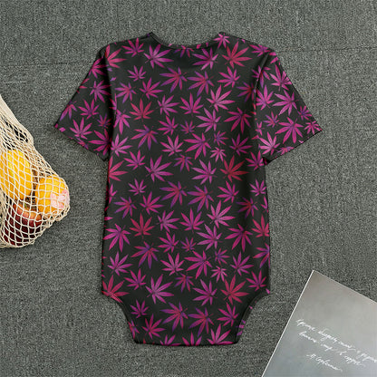 Purple Marijuana Leaf Pattern Print Men's Bodysuit