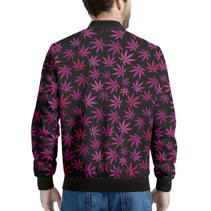 Purple Marijuana Leaf Pattern Print Men's Bomber Jacket
