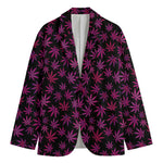 Purple Marijuana Leaf Pattern Print Men's Cotton Blazer