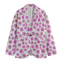 Purple And White Marijuana Leaf Pattern Print Men's Cotton Blazer