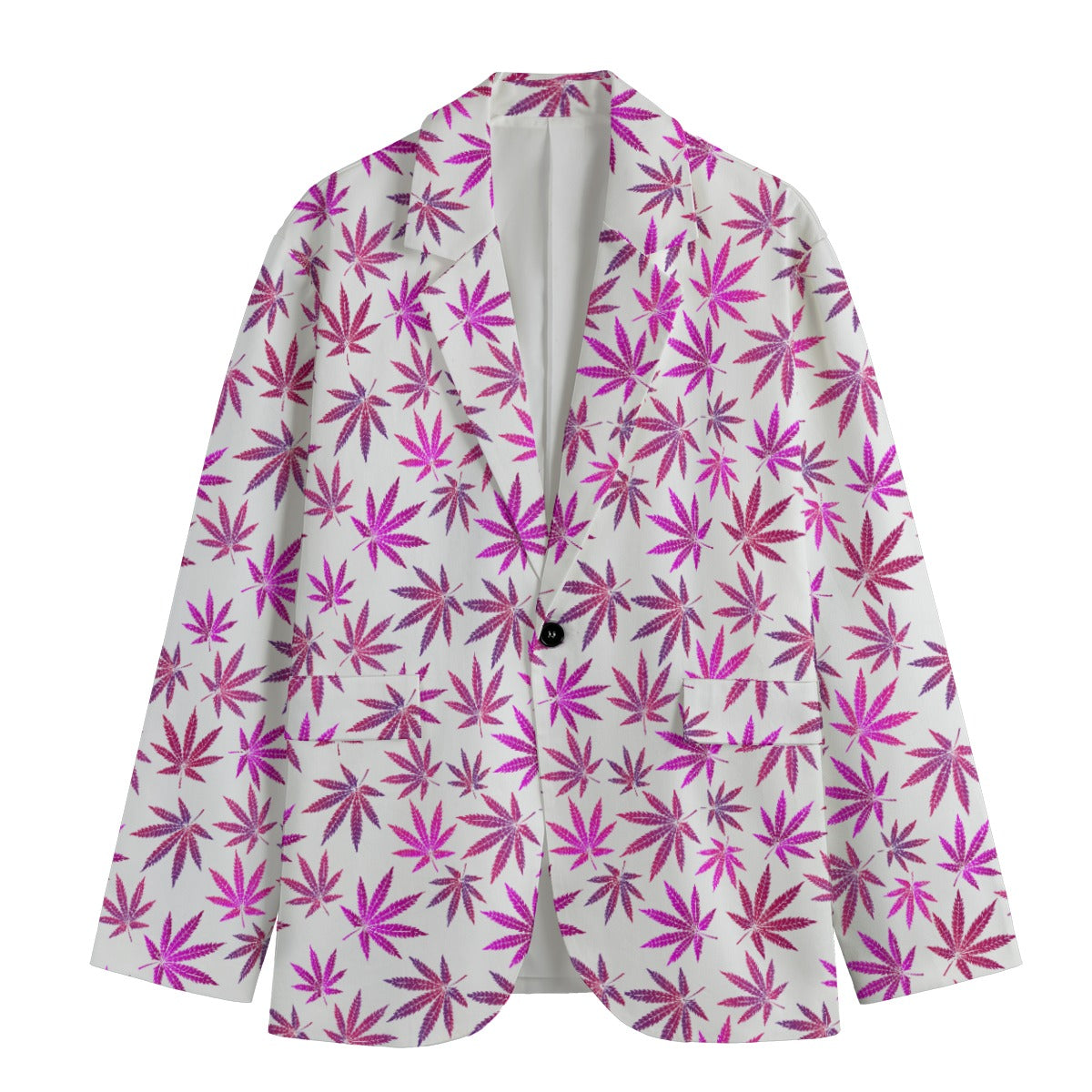 Purple And White Marijuana Leaf Pattern Print Men's Cotton Blazer