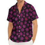 Purple Marijuana Leaf Pattern Print Men's Deep V-Neck Shirt