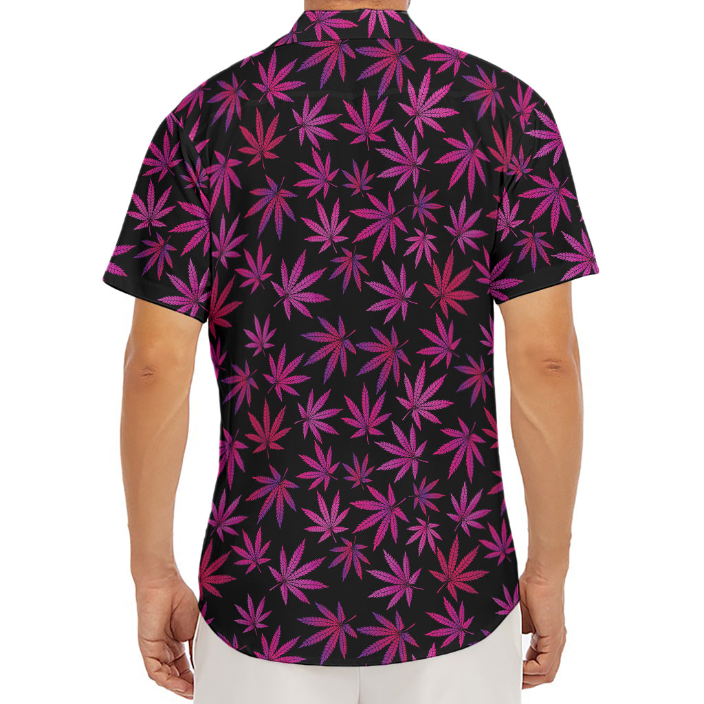 Purple Marijuana Leaf Pattern Print Men's Deep V-Neck Shirt