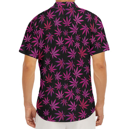 Purple Marijuana Leaf Pattern Print Men's Deep V-Neck Shirt