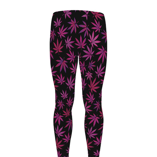 Purple Marijuana Leaf Pattern Print Men's leggings