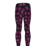 Purple Marijuana Leaf Pattern Print Men's leggings