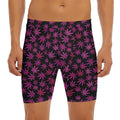 Purple Marijuana Leaf Pattern Print Men's Long Boxer Briefs
