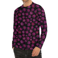Purple Marijuana Leaf Pattern Print Men's Long Sleeve Rash Guard
