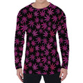 Purple Marijuana Leaf Pattern Print Men's Long Sleeve T-Shirt