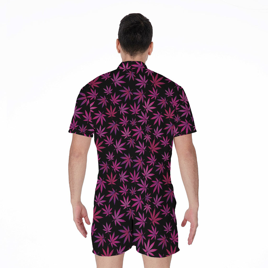 Purple Marijuana Leaf Pattern Print Men's Rompers