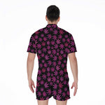 Purple Marijuana Leaf Pattern Print Men's Rompers