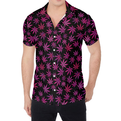 Purple Marijuana Leaf Pattern Print Men's Shirt