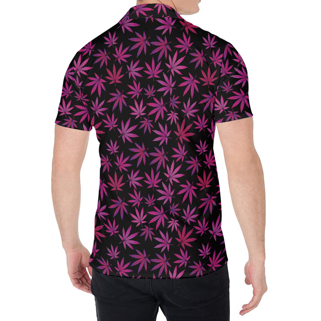 Purple Marijuana Leaf Pattern Print Men's Shirt