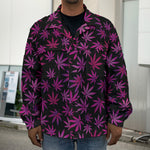 Purple Marijuana Leaf Pattern Print Men's Shirt Jacket