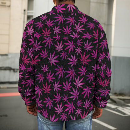 Purple Marijuana Leaf Pattern Print Men's Shirt Jacket