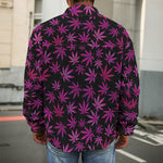 Purple Marijuana Leaf Pattern Print Men's Shirt Jacket