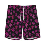 Purple Marijuana Leaf Pattern Print Men's Sports Shorts