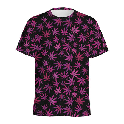 Purple Marijuana Leaf Pattern Print Men's Sports T-Shirt