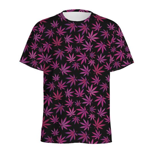 Purple Marijuana Leaf Pattern Print Men's Sports T-Shirt