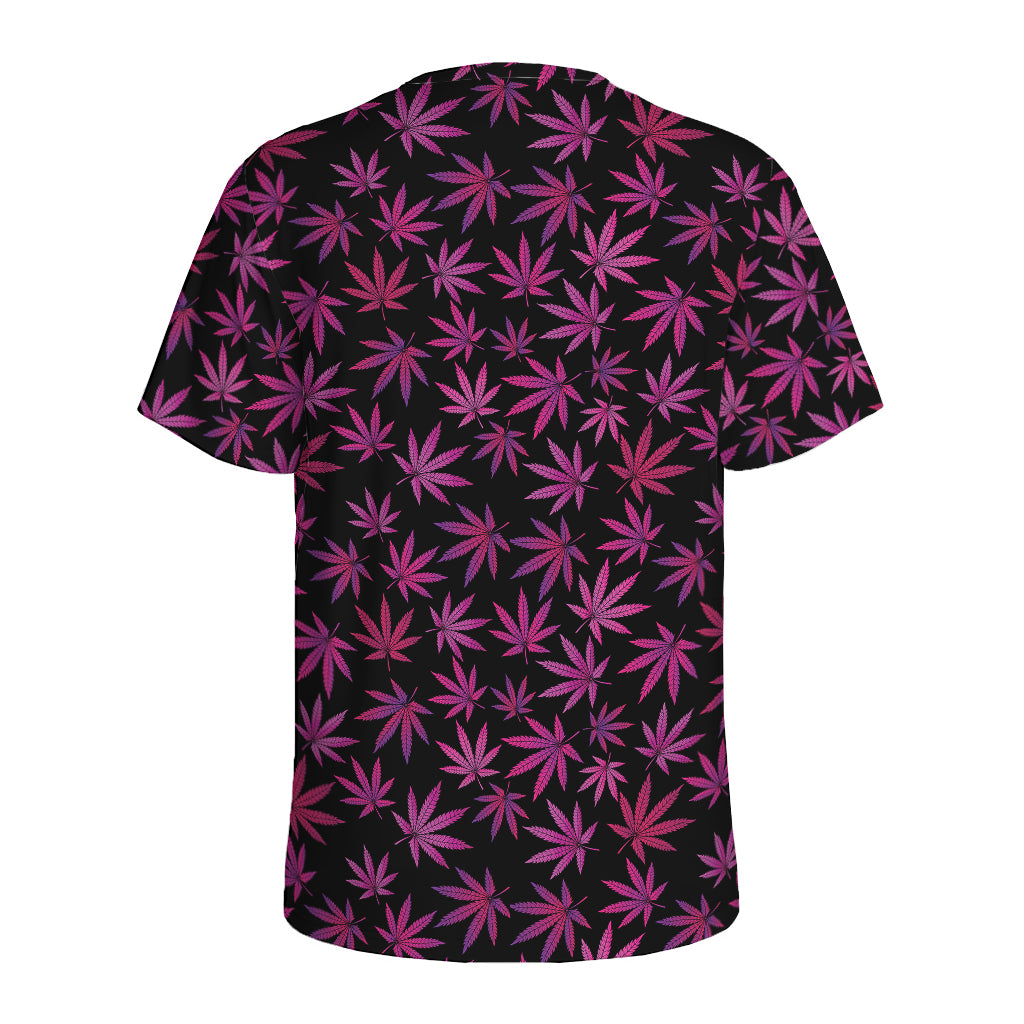 Purple Marijuana Leaf Pattern Print Men's Sports T-Shirt