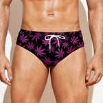 Purple Marijuana Leaf Pattern Print Men's Swim Briefs