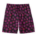 Purple Marijuana Leaf Pattern Print Men's Swim Trunks