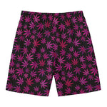 Purple Marijuana Leaf Pattern Print Men's Swim Trunks