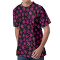 Purple Marijuana Leaf Pattern Print Men's Velvet T-Shirt