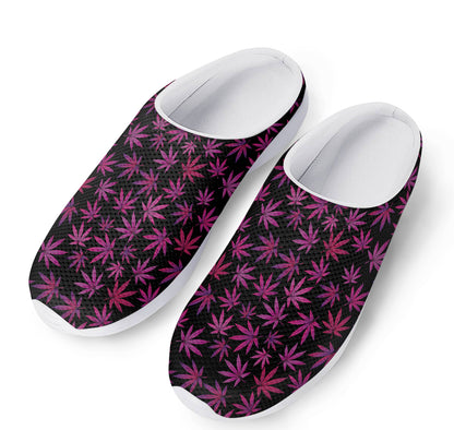 Purple Marijuana Leaf Pattern Print Mesh Casual Shoes