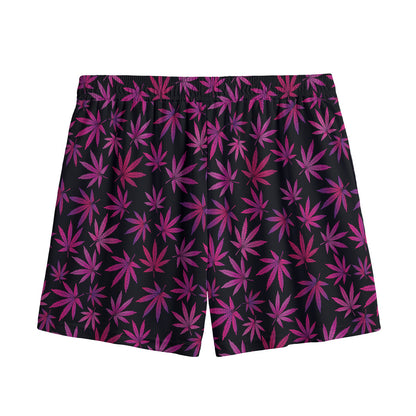 Purple Marijuana Leaf Pattern Print Mesh Shorts