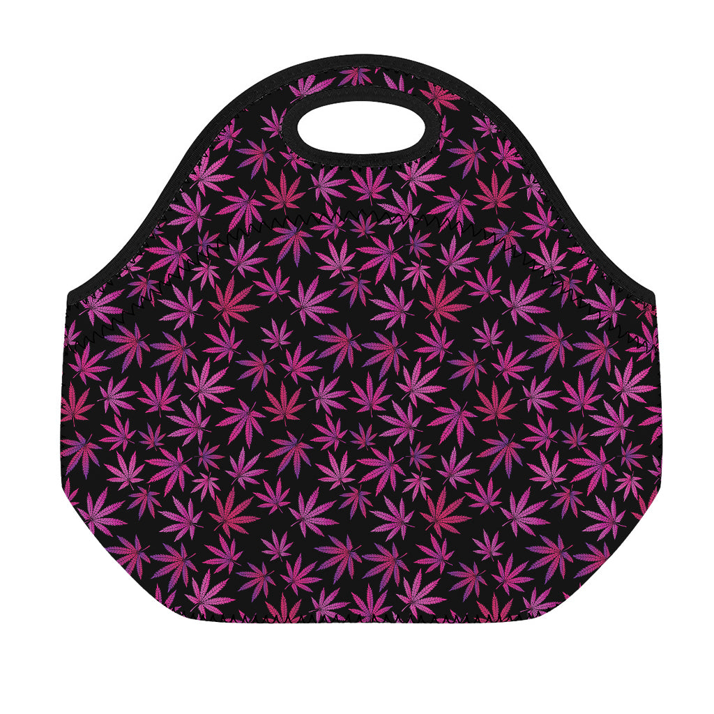 Purple Marijuana Leaf Pattern Print Neoprene Lunch Bag