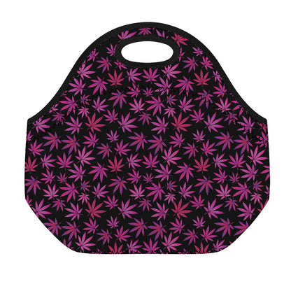 Purple Marijuana Leaf Pattern Print Neoprene Lunch Bag