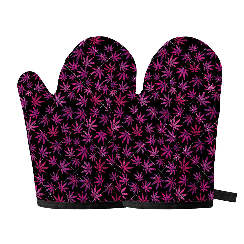 Purple Marijuana Leaf Pattern Print Oven Mitts