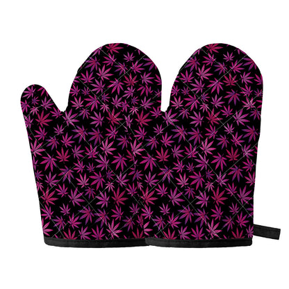 Purple Marijuana Leaf Pattern Print Oven Mitts