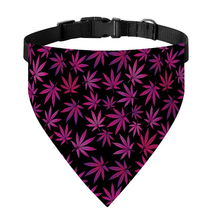 Purple Marijuana Leaf Pattern Print Over The Collar Dog Bandana