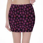 Purple Marijuana Leaf Pattern Print Pencil Mini Skirt