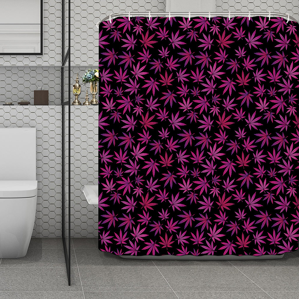 Purple Marijuana Leaf Pattern Print Polyester Shower Curtain